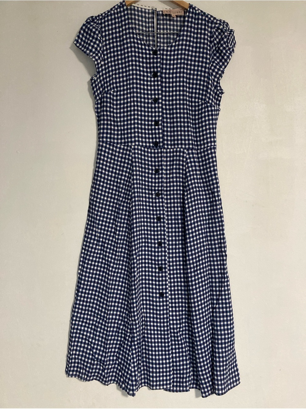 Philosophy Dress Women's Size 8 Gingham Plaid Blue White Midi Handkerchief - Picture 14 of 16